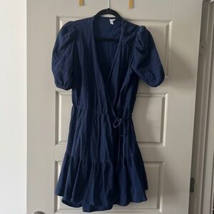 &Other Stories Navy Puff Sleeve Wrap Dress – Size Medium